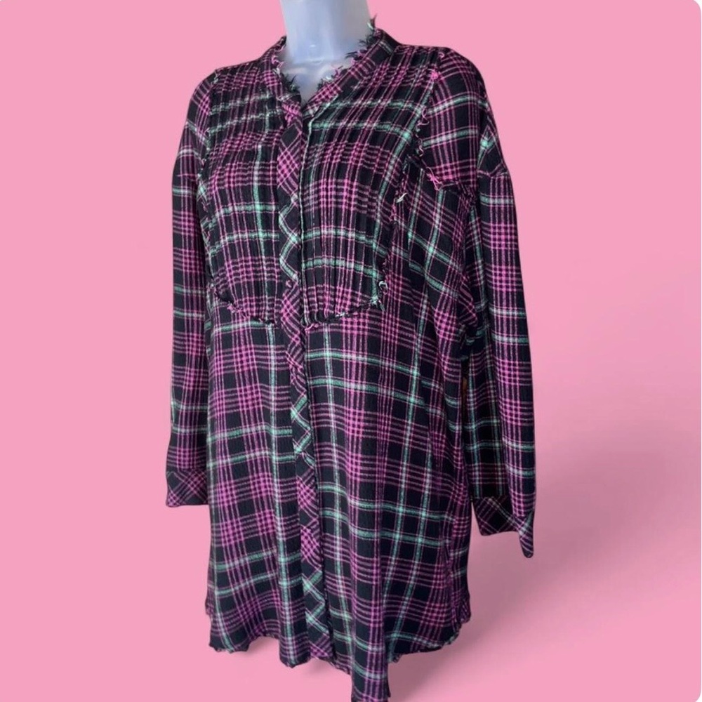 Intimately Free People Plaid Button-Up Night Shirt Shacket M